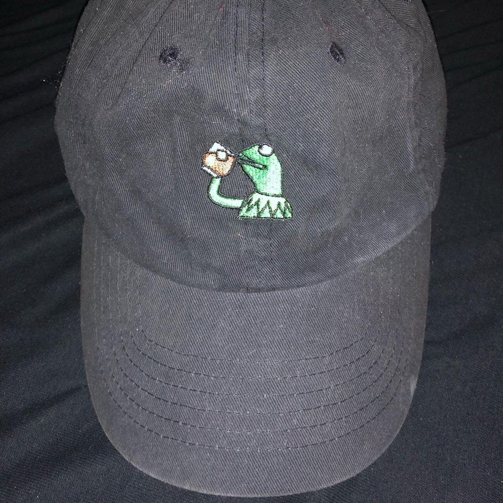 Black Kermit the frog sipping tea adjustable hat